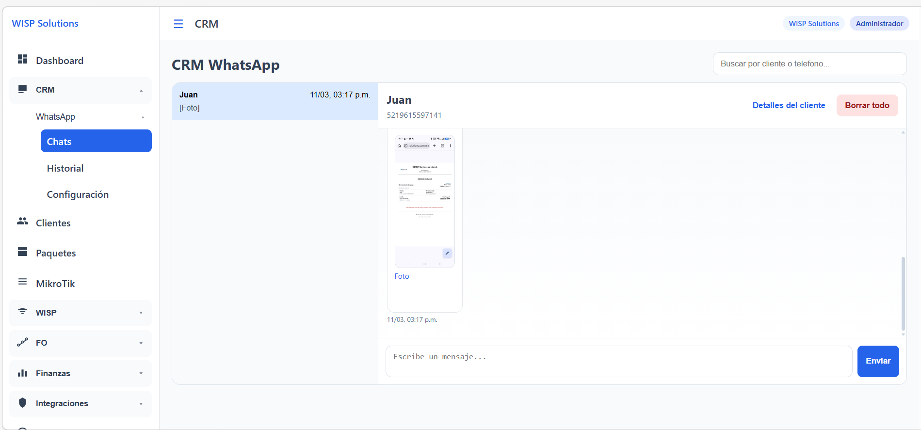 CRM de WhatsApp en el sistema
