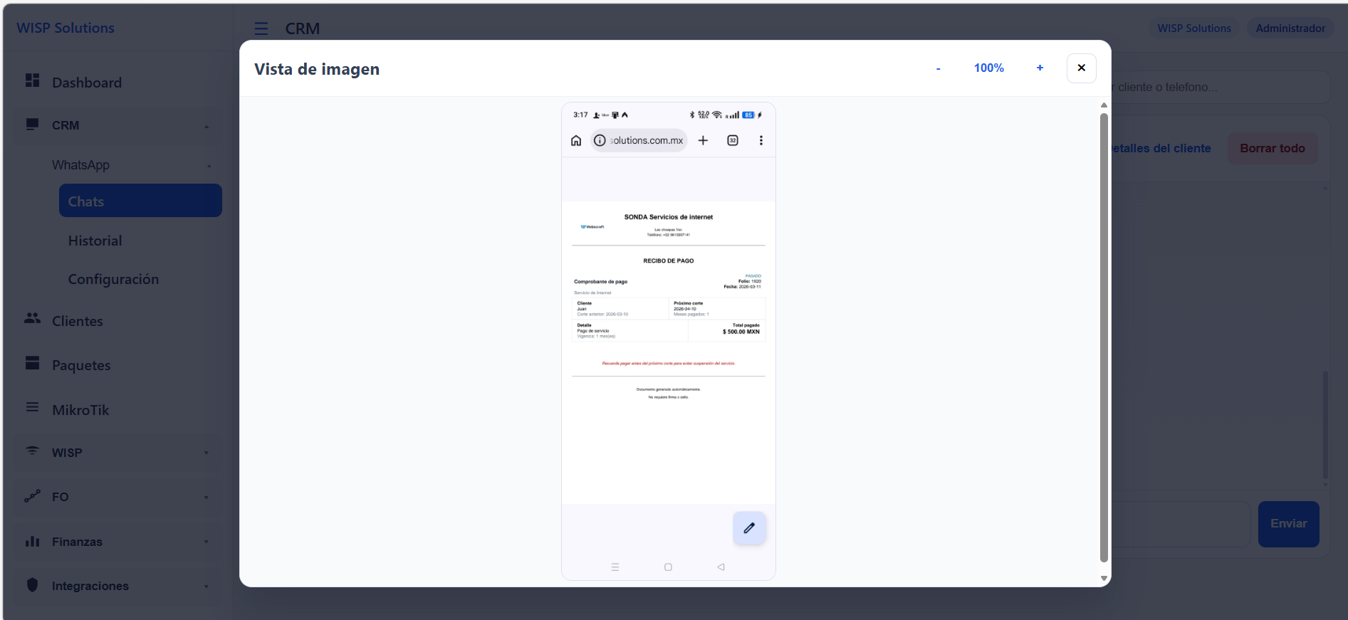 Vista adicional de CRM de WhatsApp
